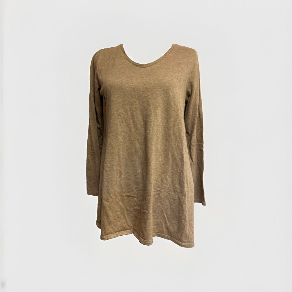 Pure jill Womens Sz M Top Long Sleeve Shirred Back Tunic Brown Pullover